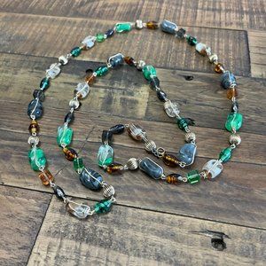 Vintage Glass bead long necklace multi-color necklace.